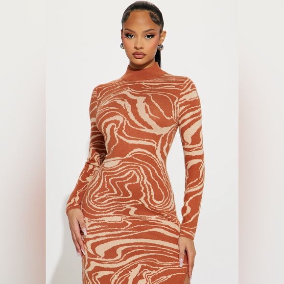 Fashion Nova Anna Sweater Midi Dress - Rust/combo - Picture 2 of 7